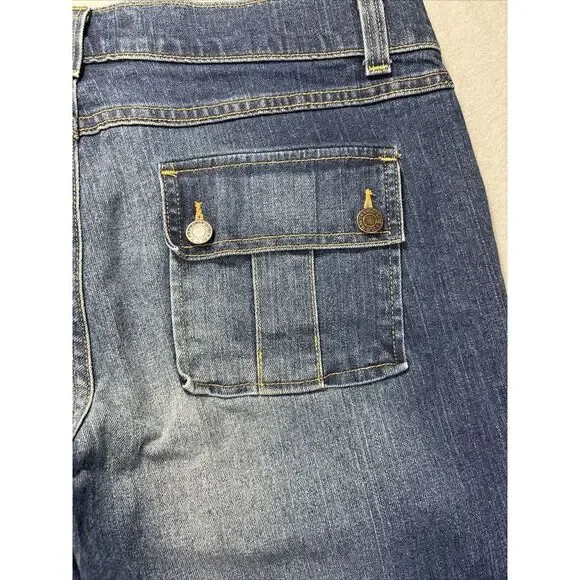 VTG OLD NAVY Jeans Womens 16 Stretch Flare Bootcut Flap Pockets Denim Faded Blue - Picture 11 of 15